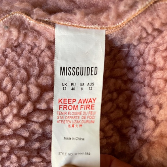 Misguided pink shearling moto jacket size 8 - Picture 4 of 4